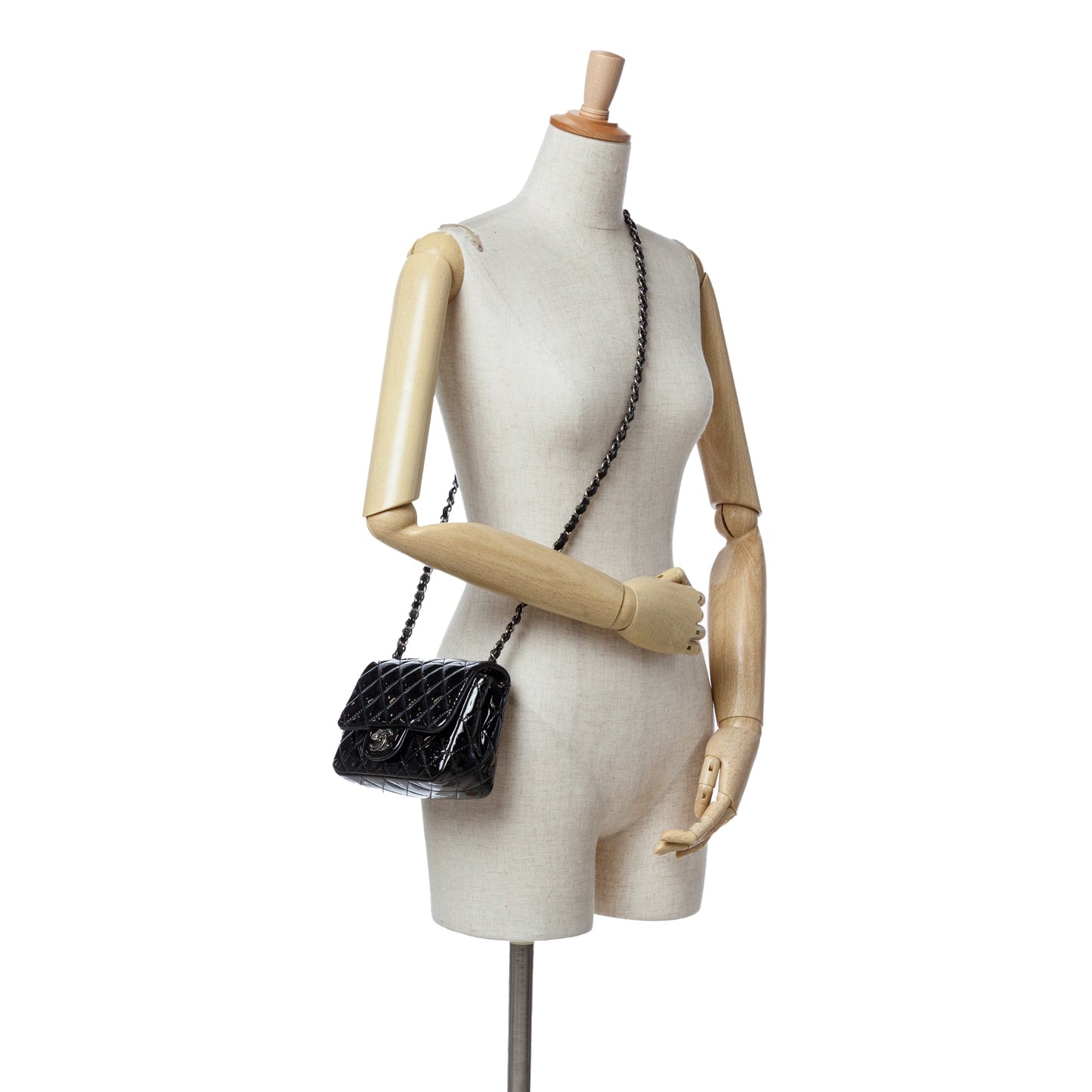 Black Chanel Mini Square Classic Patent Single Flap Crossbody Bag