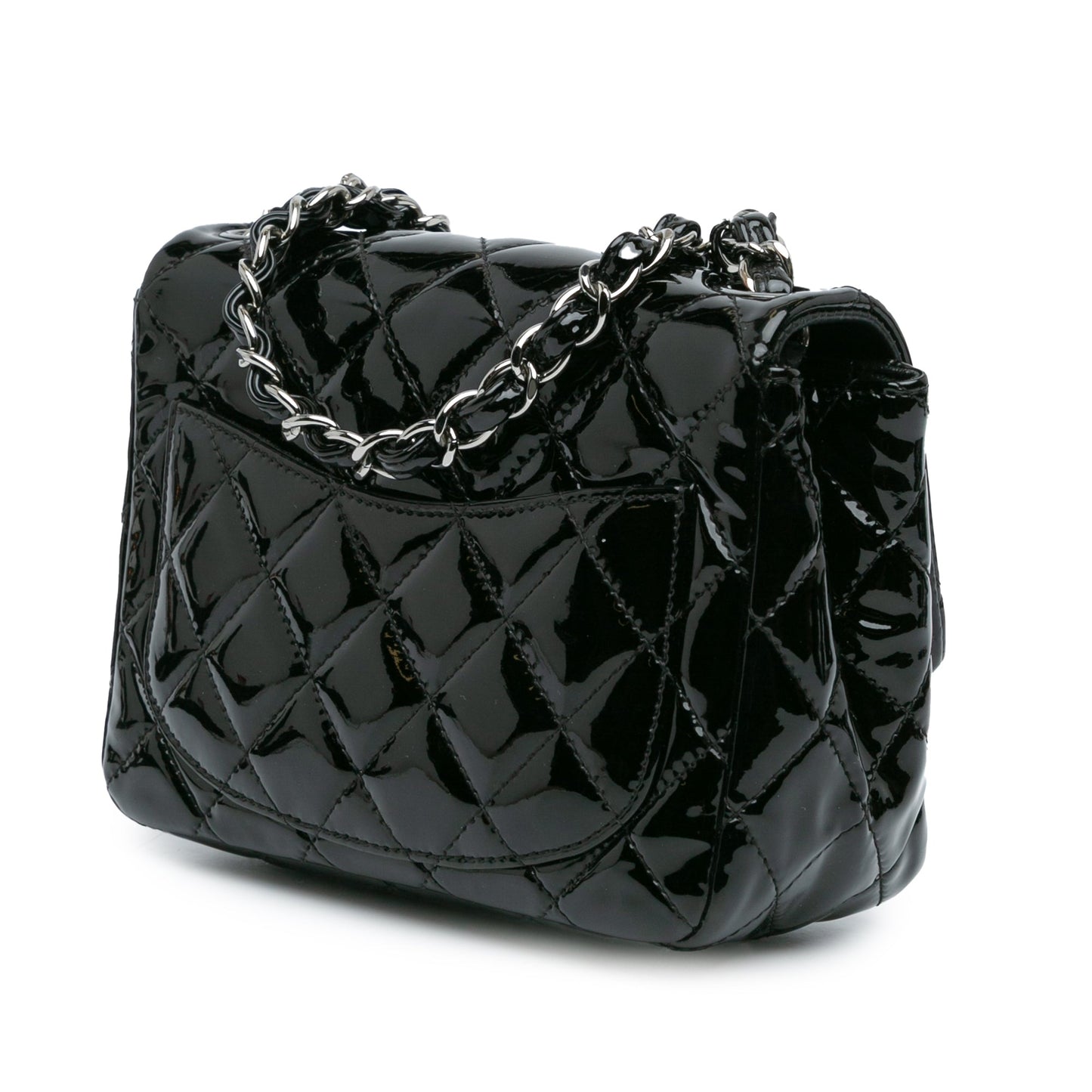 Black Chanel Mini Square Classic Patent Single Flap Crossbody Bag