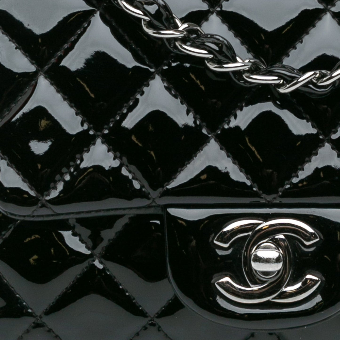 Black Chanel Mini Square Classic Patent Single Flap Crossbody Bag