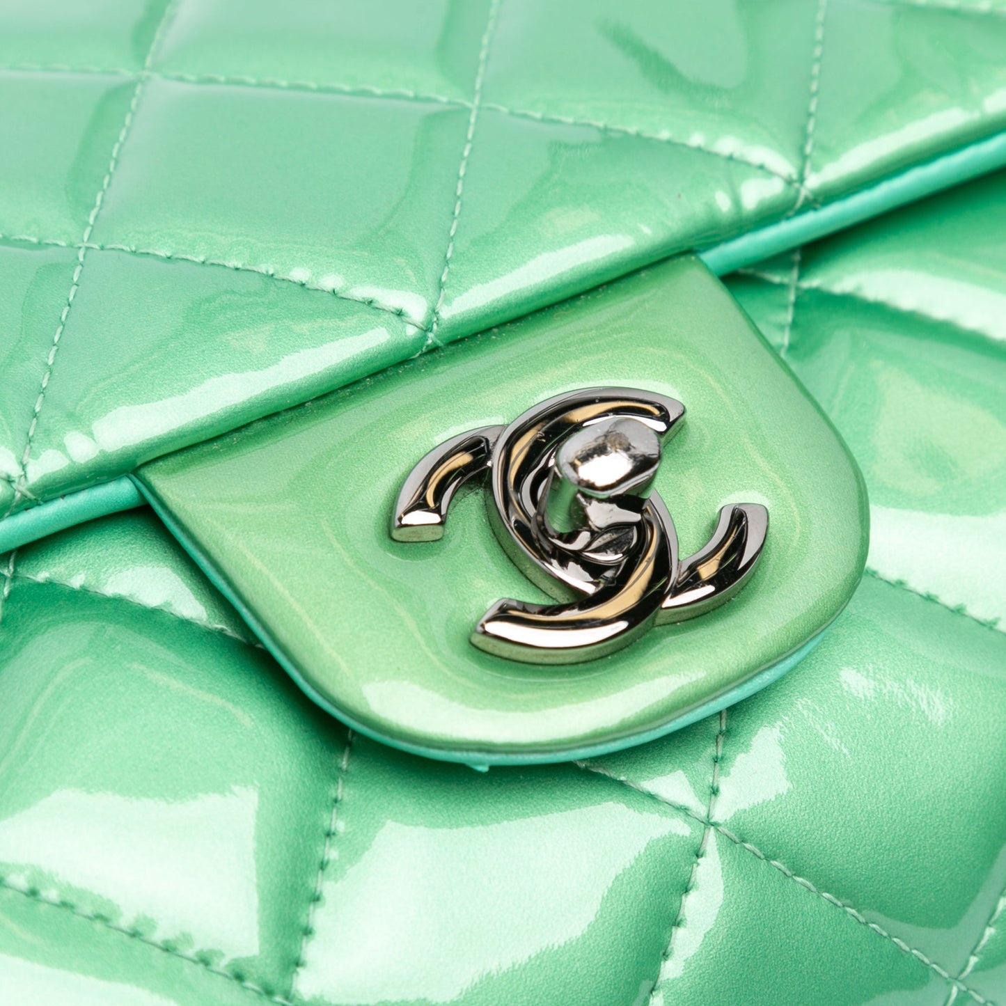 Green Chanel CC Quilted Patent Clutch with Chain Shoulder Bag