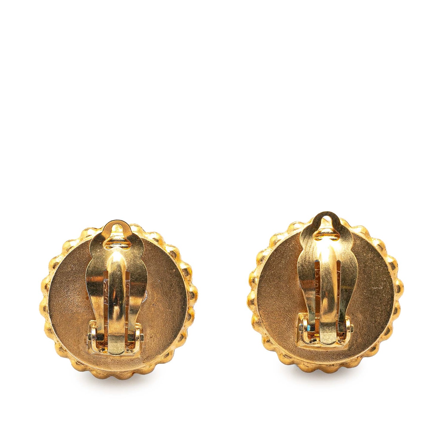 Gold Chanel Gold Plated Acrylic CC Button Clip On Earrings