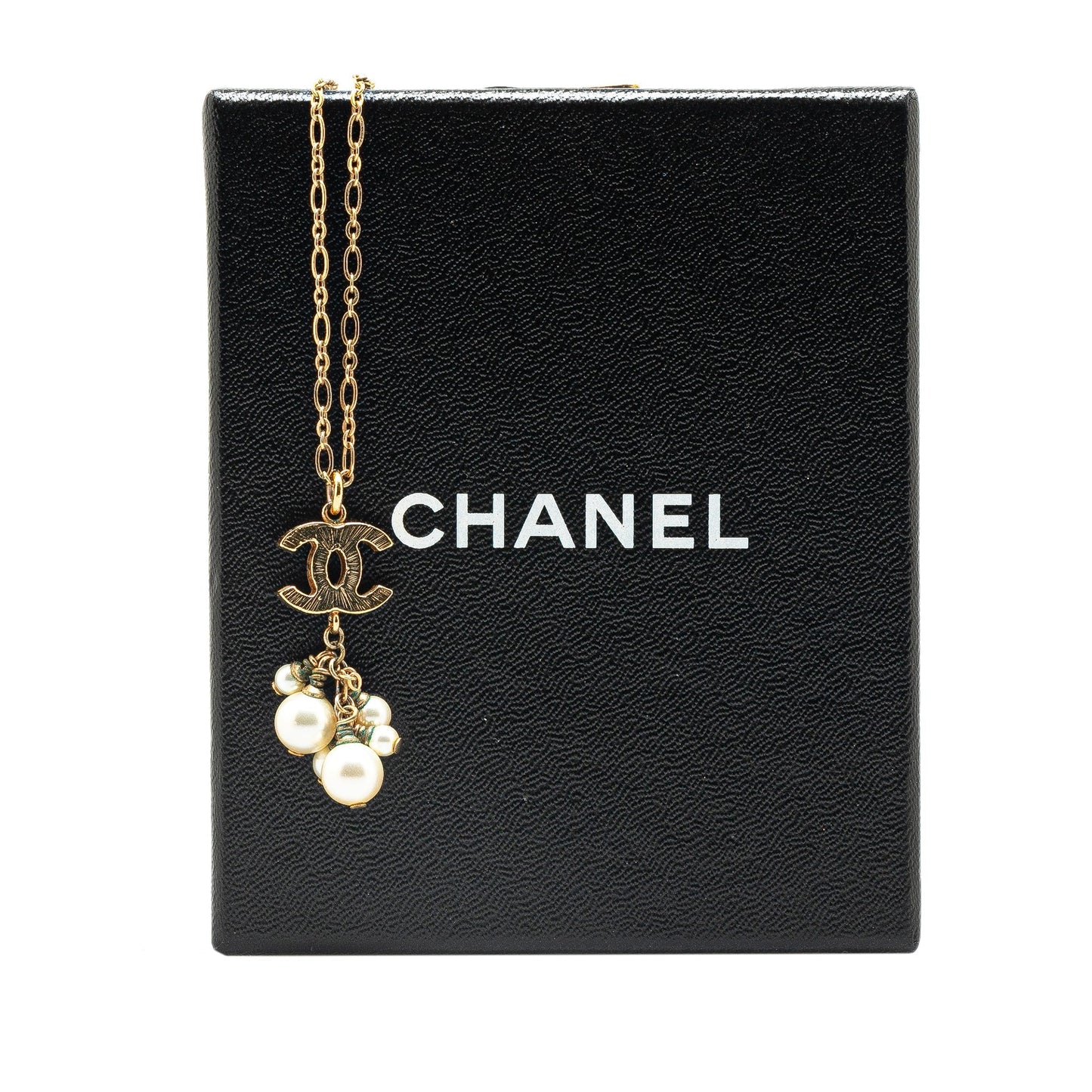 Gold Chanel Gold Plated CC Faux Pearl Pendant Necklace