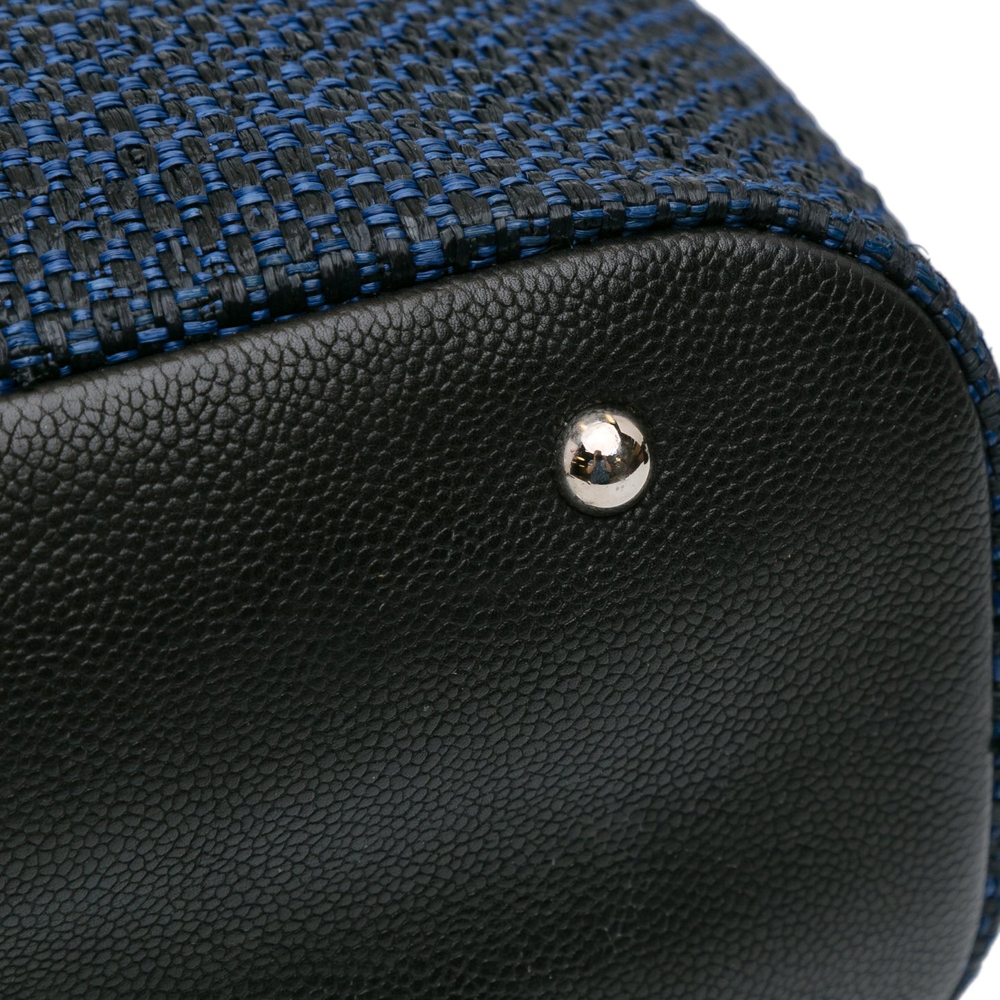 Blue Chanel CC Straw and Caviar Drawstring Shopping Tote Satchel