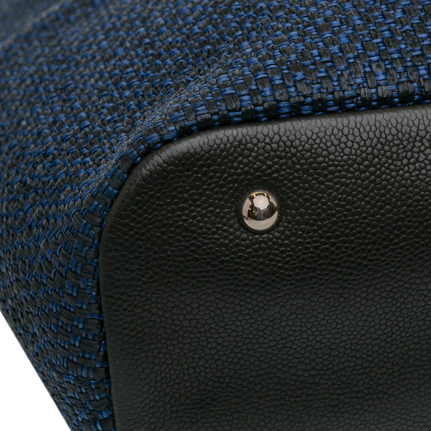 Blue Chanel CC Straw and Caviar Drawstring Shopping Tote Satchel