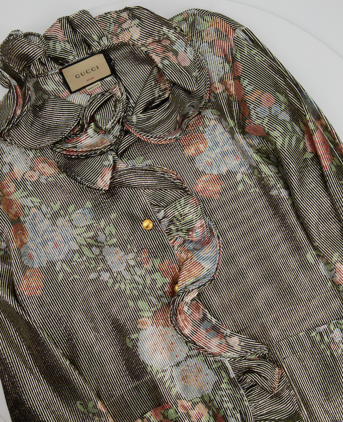 Gucci Black Metallic Striped Blouse and Trouser Set with Floral Detail Size UK 10-14