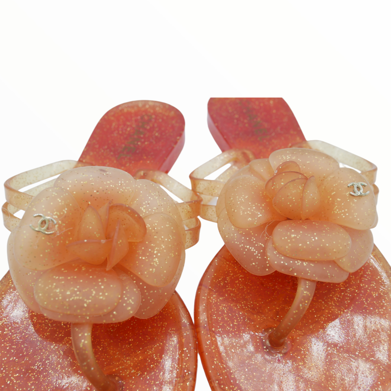 Chanel orange camellias T-bar sandals - 37