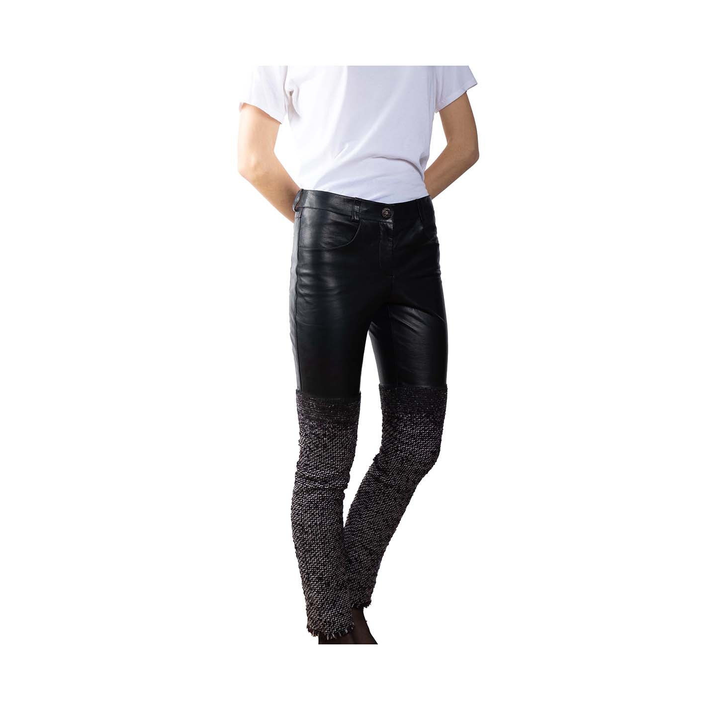 Chanel black leather and tweed pants - XS - 2000s