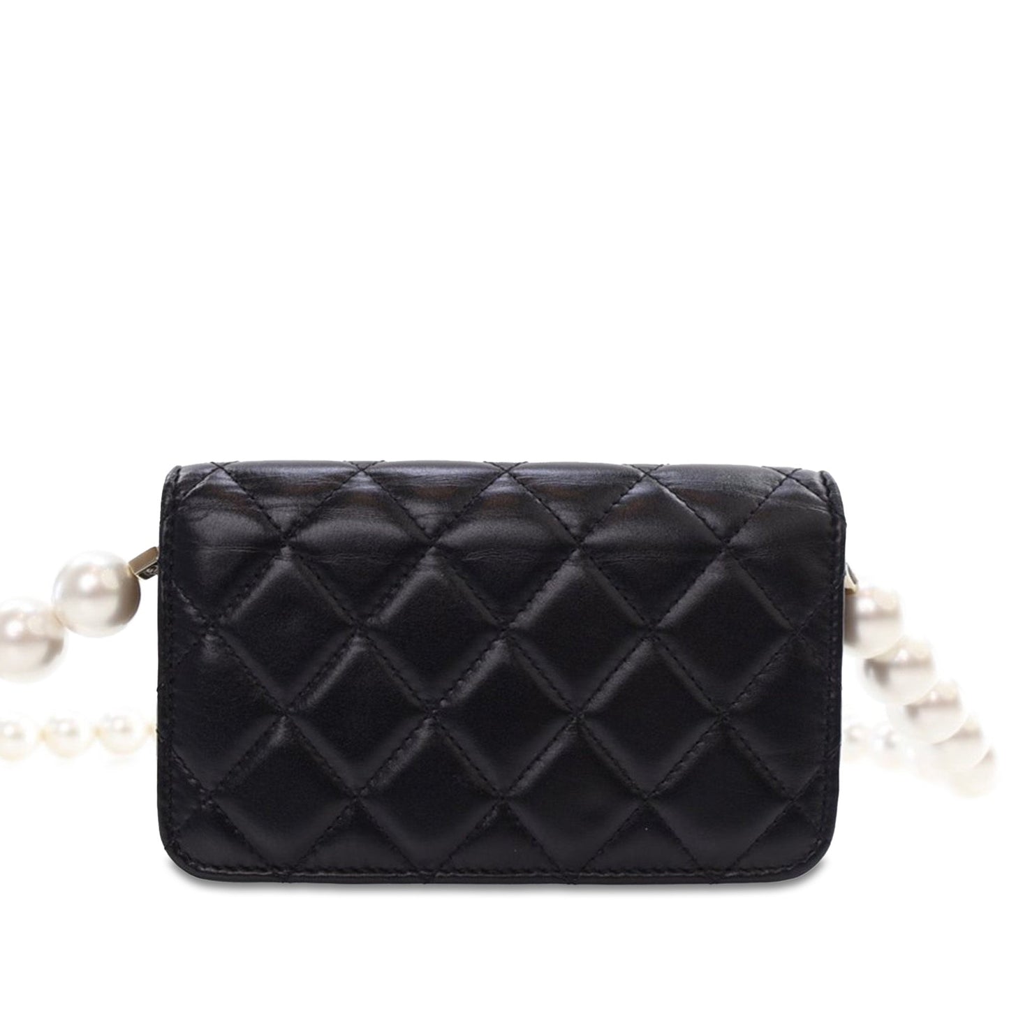 Black Chanel Quilted Calfskin Maxi Pearls Clutch With Chain Crossbody Bag