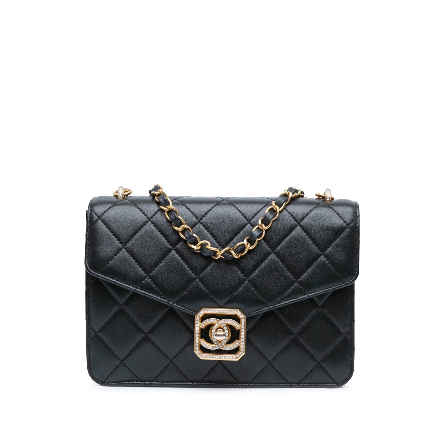 Chanel Sac Quilted Lambskin Crystal Geometric CC Frame Flap