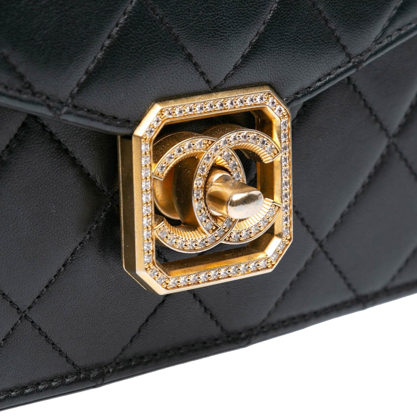 Chanel Sac Quilted Lambskin Crystal Geometric CC Frame Flap