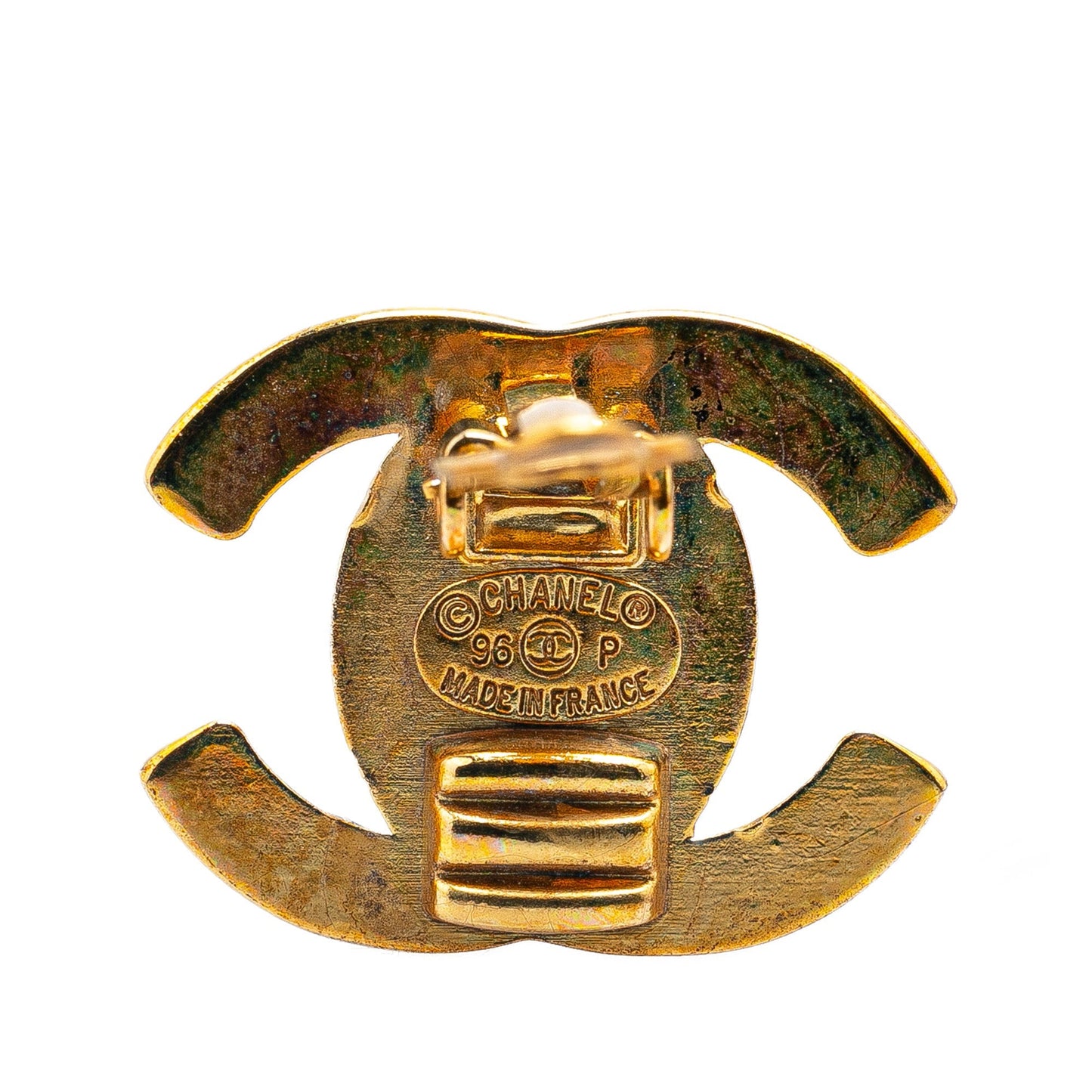 Gold Chanel Gold Plated CC Turnlock Clip On Earrings