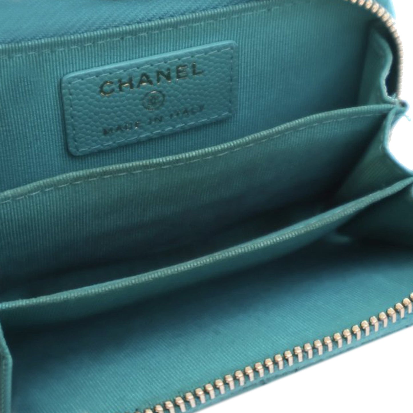 Blue Chanel CC Quilted Caviar Zip Coin Purse Small Wallets