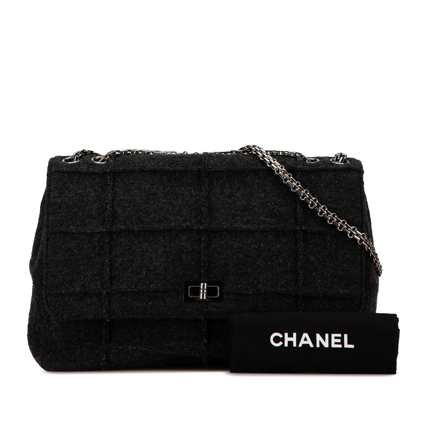 Black Chanel Jumbo Chocolate Bar Wool Identification Mademoiselle Flap Shoulder Bag