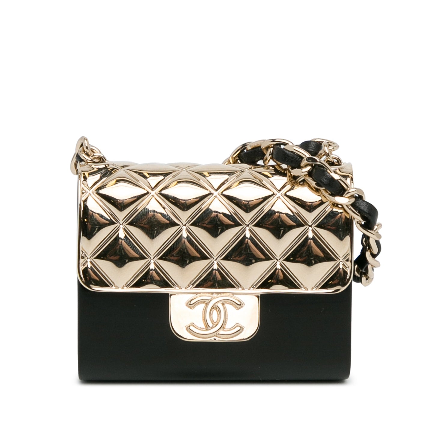Black Chanel Metal And Resin Chain Flap Pendant Necklace