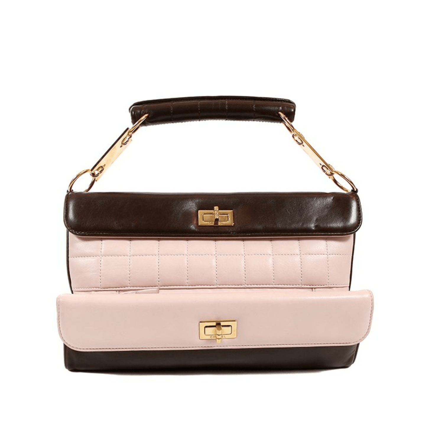 Chanel Pink and Brown Leather Handle Clutch