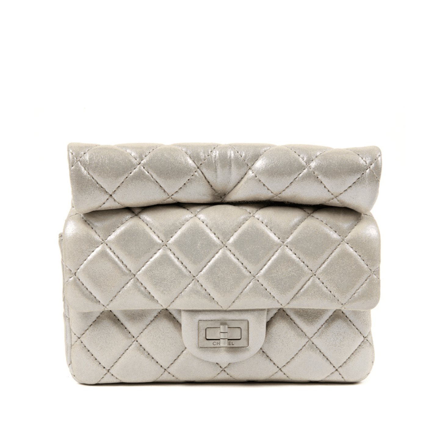 Chanel Silver Gold Leather Roll Handle Reissue Clutch