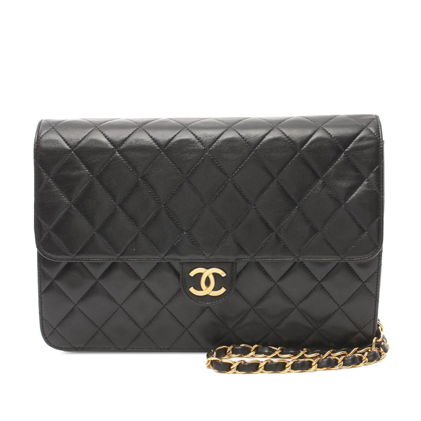 Black Chanel CC Quilted Lambskin Single Flap Crossbody Bag