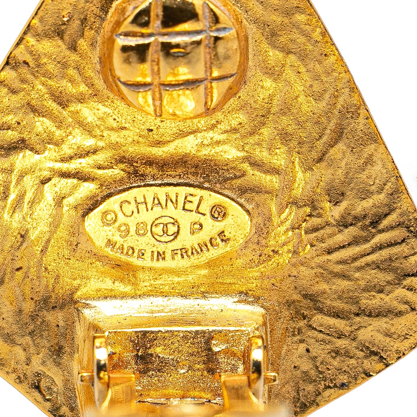Gold Chanel Gold Plated CC Pentagon Clip On Earrings