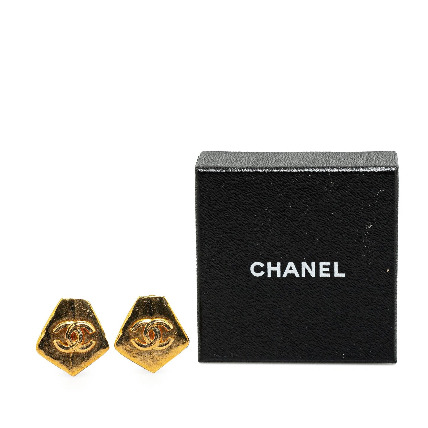 Gold Chanel Gold Plated CC Pentagon Clip On Earrings