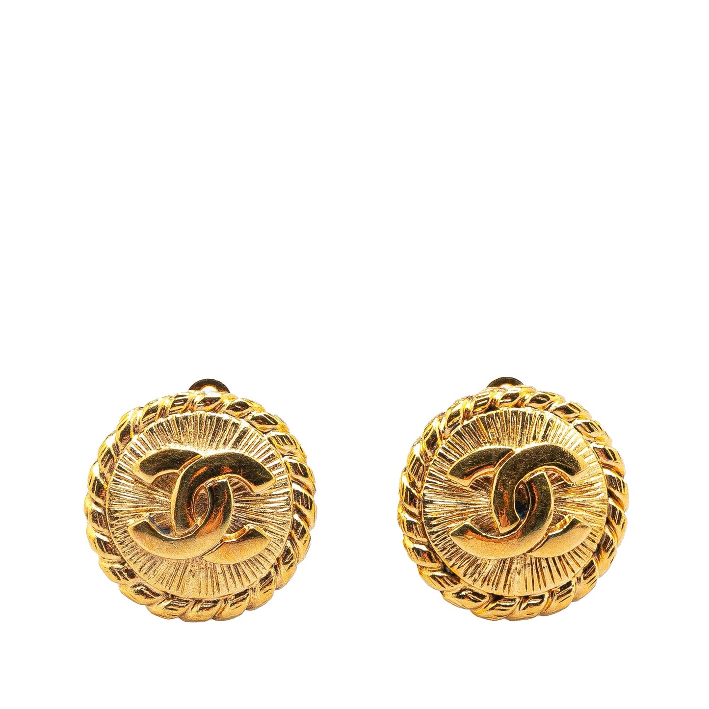 Gold Chanel Gold Plated CC Round Clip on Earrings