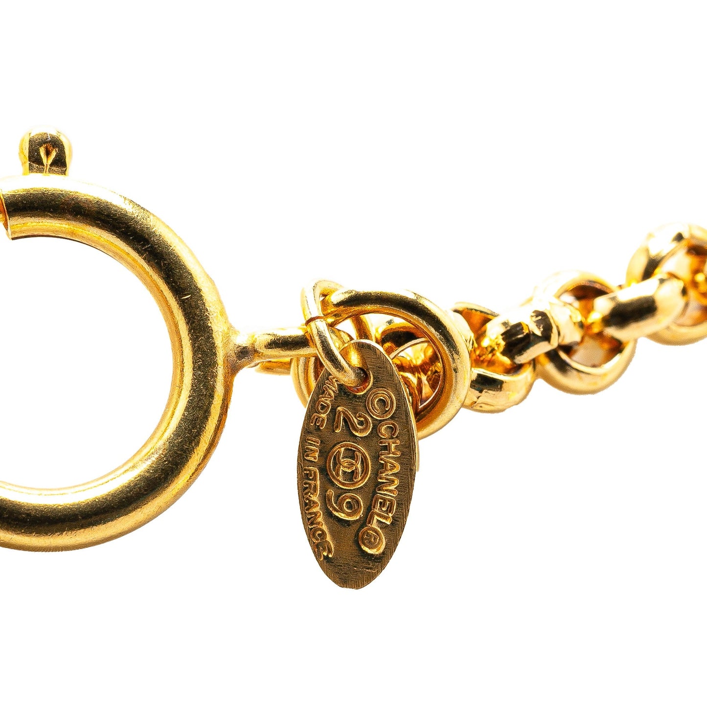 Gold Chanel Gold Plated CC Round Pendant Necklace