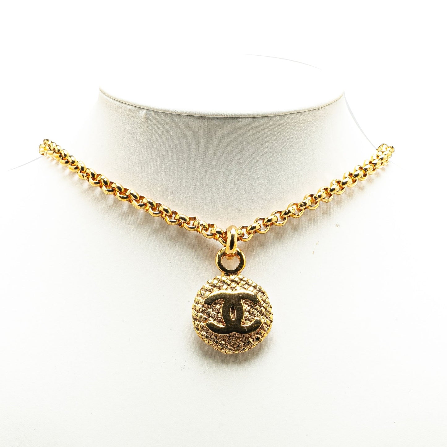 Gold Chanel Gold Plated CC Round Pendant Necklace