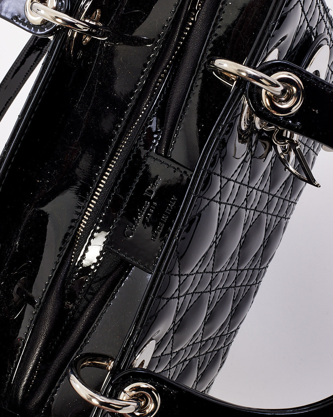 Dior Black Patent Leather Medium Lady Dior Bag