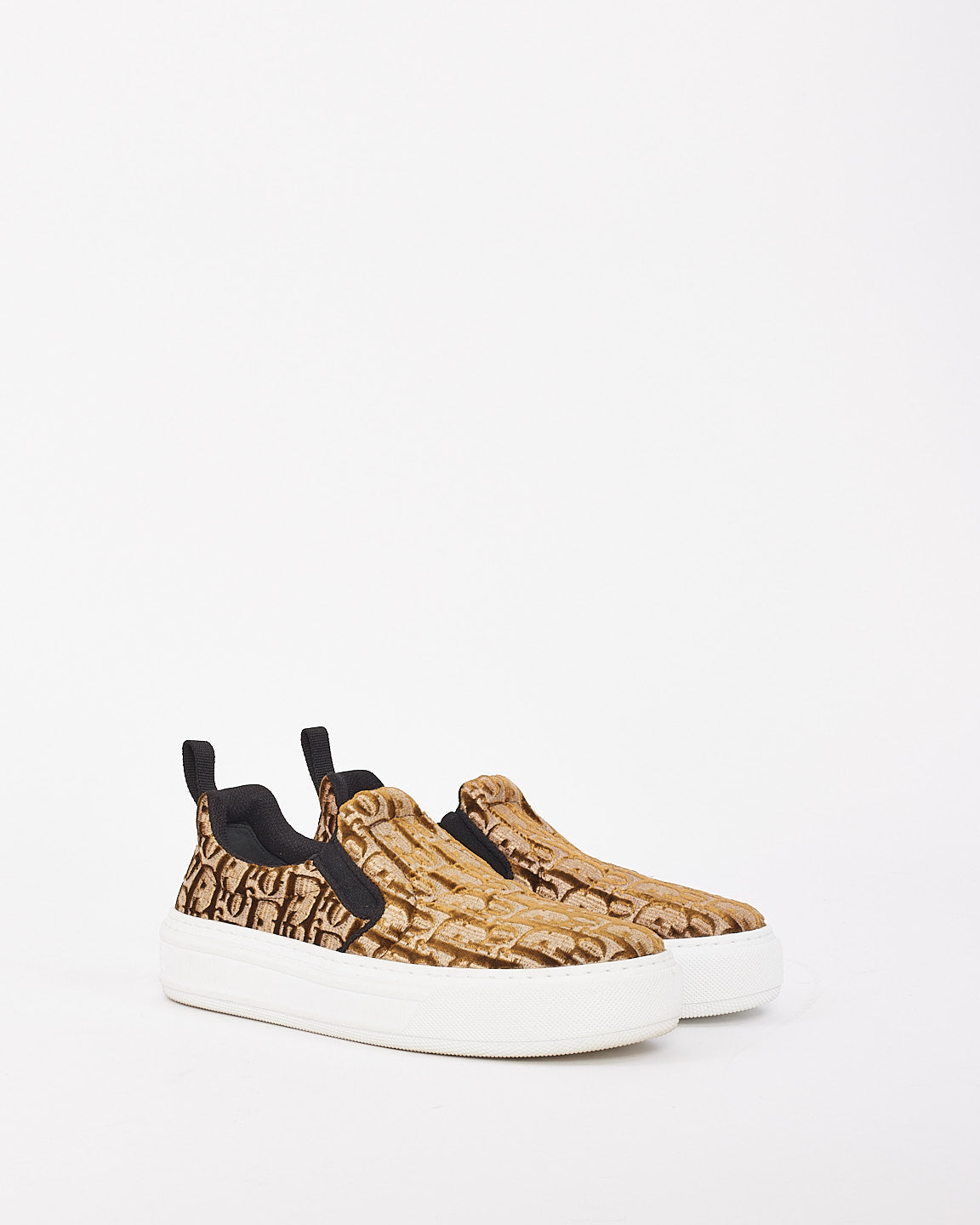 Dior Brown Velvet Solar Oblique Logo Slip On Sneakers 35.5