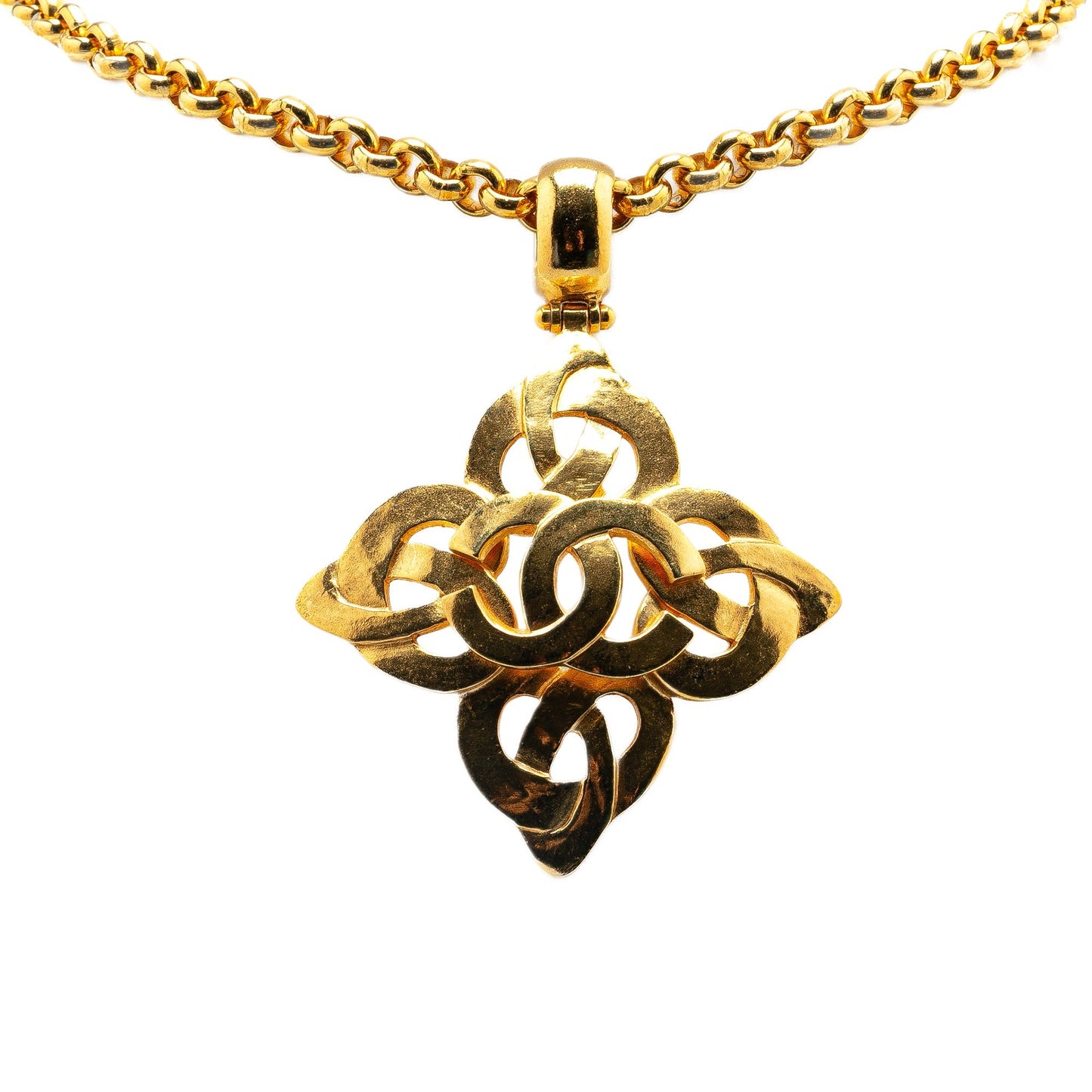 Gold Chanel Gold Plated CC Pendant Necklace