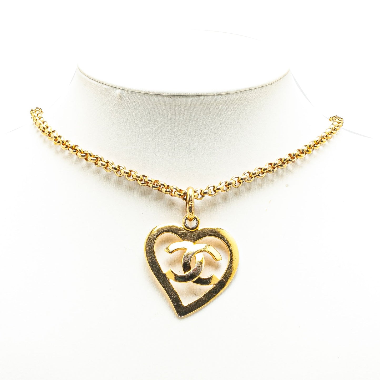 Gold Chanel Gold Plated CC Heart Pendant Necklace