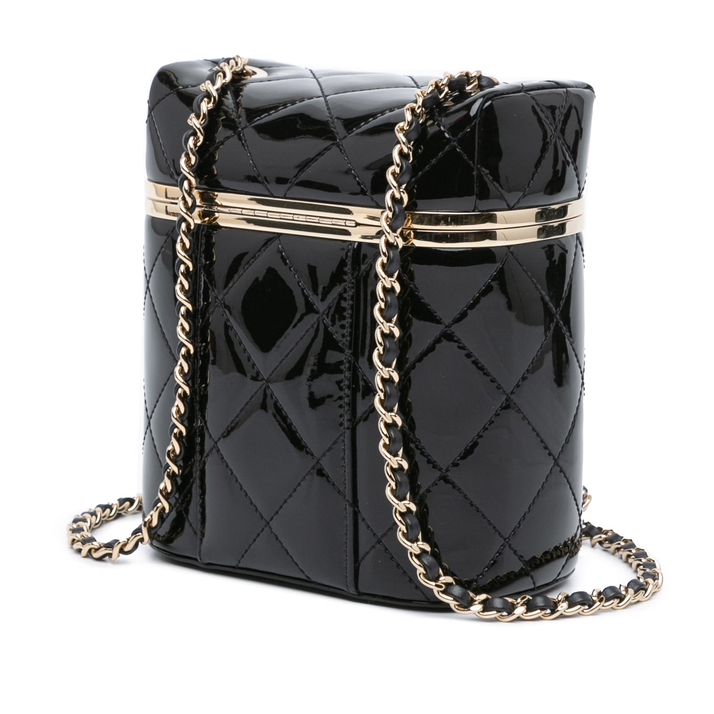 Black Chanel Quilted Patent Logo Chain Vanity Case