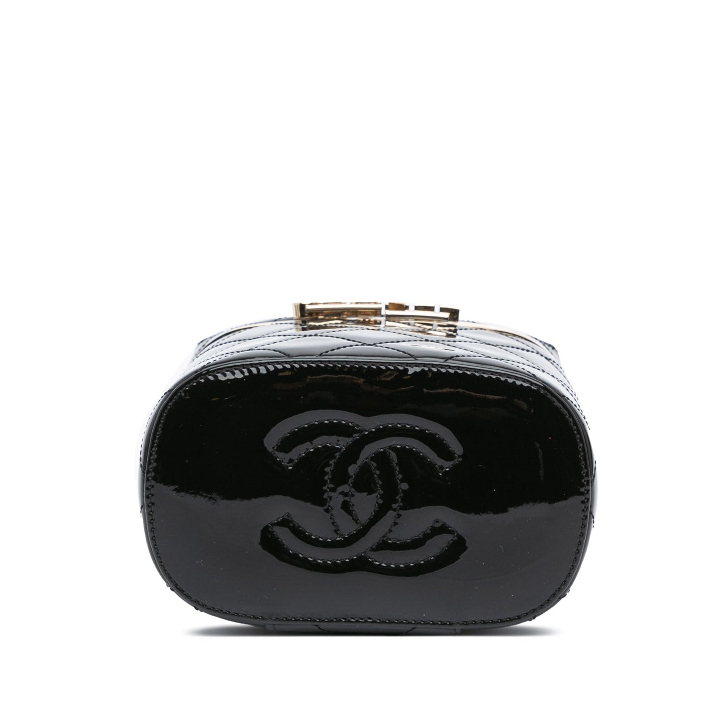 Black Chanel Quilted Patent Logo Chain Vanity Case