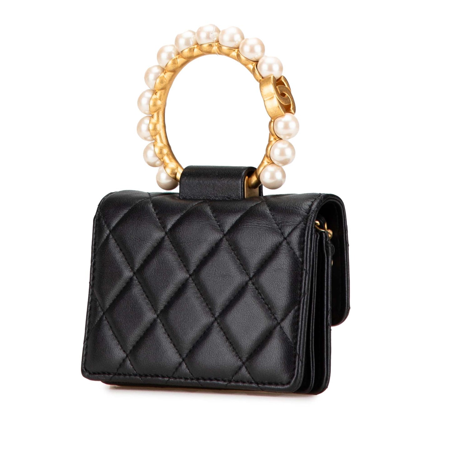 Black Chanel Quilted Lambskin Pearl Crown Clutch On Chain Satchel
