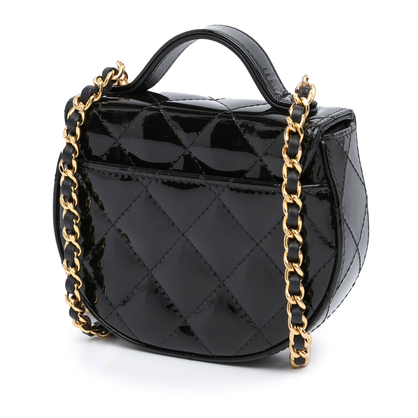 Black Chanel Mini CC Quilted Patent Leather Top Handle Clutch with Chain Satchel