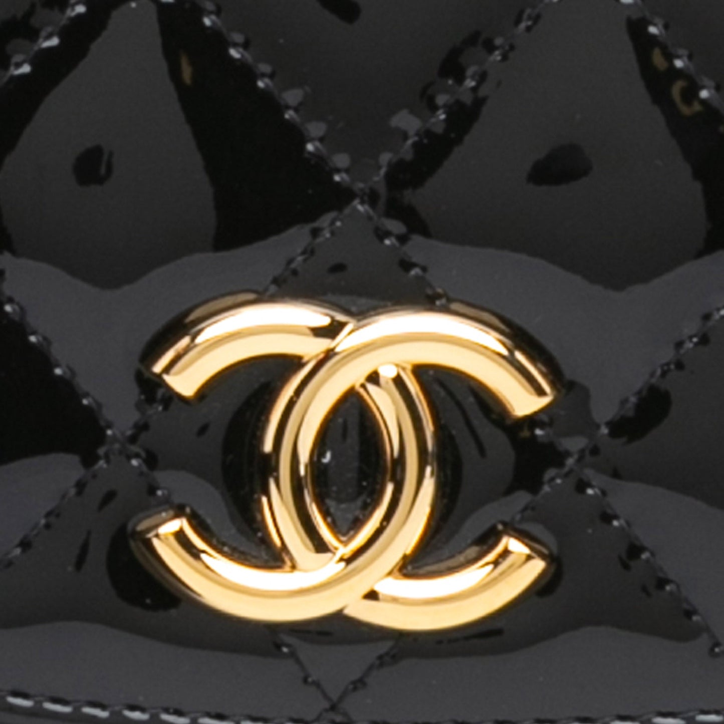 Black Chanel Mini CC Quilted Patent Leather Top Handle Clutch with Chain Satchel