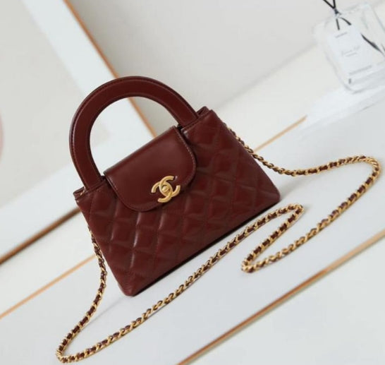 CHANEL 24a nano 19cm kelly shopper bag burgundy lambskin