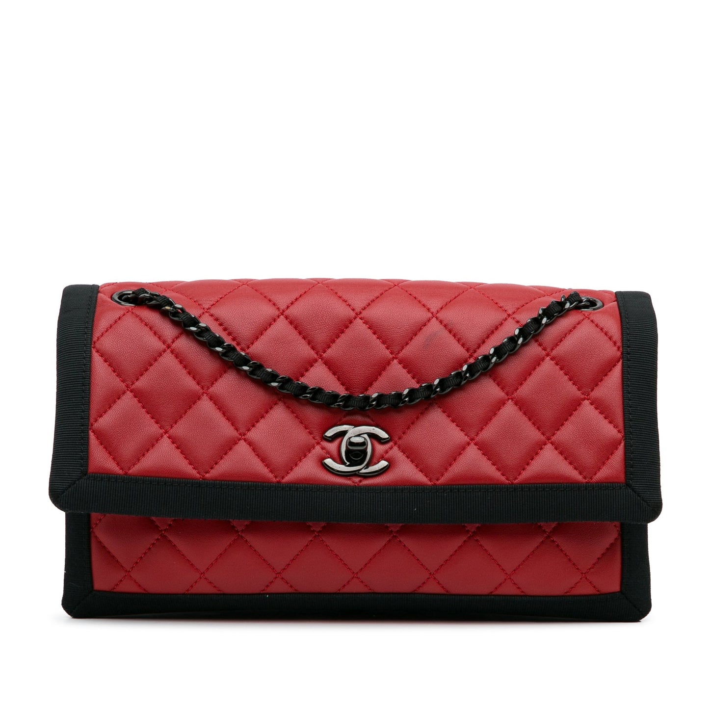 Chanel Sac CC Grossgrain trim Lambskin Flap Shoulder Bag