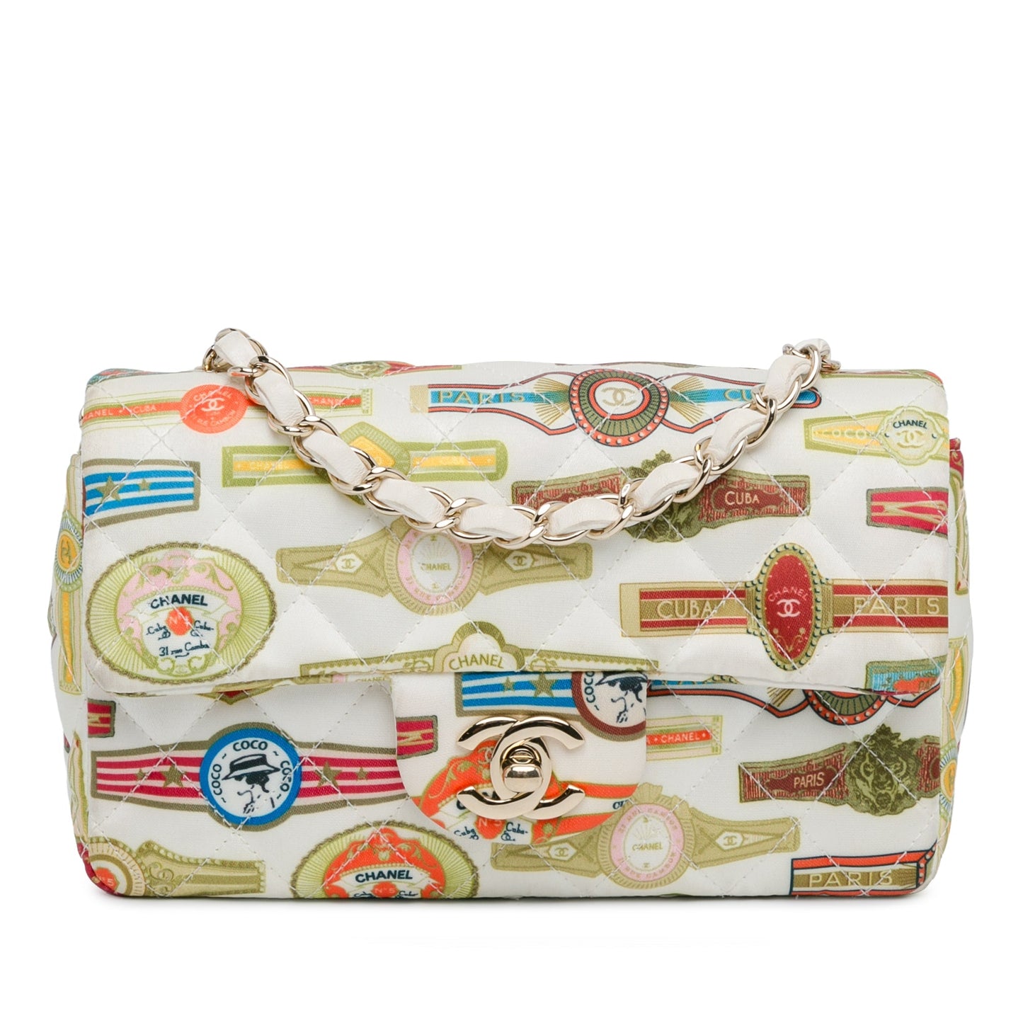 Chanel Sac Mini Rectangular Classic Printed Satin Cuba Single Flap