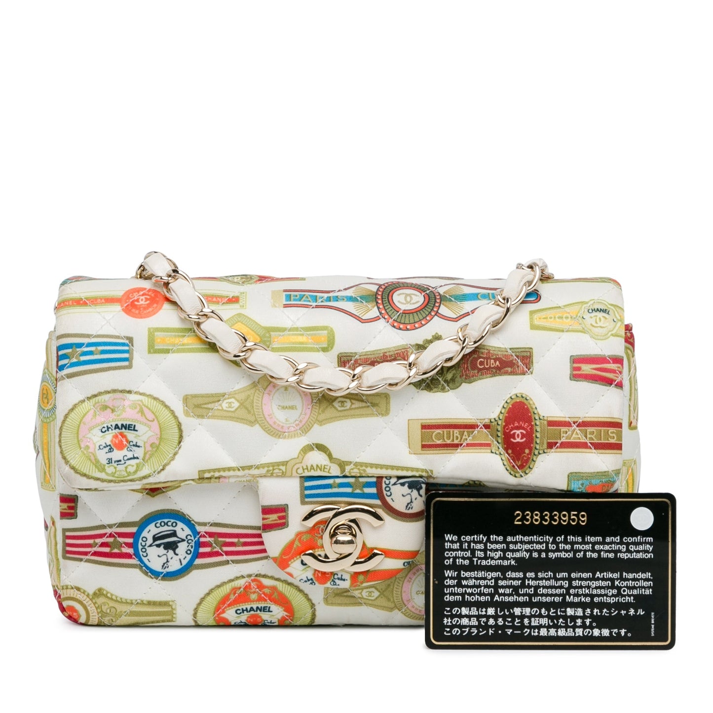 Chanel Sac Mini Rectangular Classic Printed Satin Cuba Single Flap