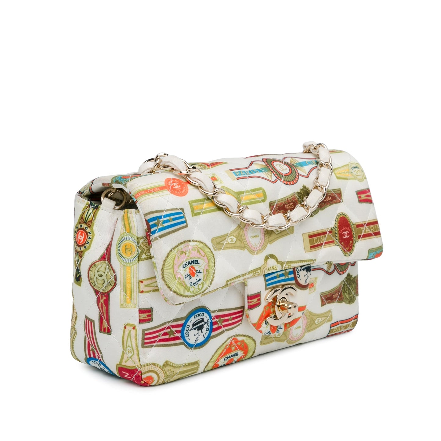 Chanel Sac Mini Rectangular Classic Printed Satin Cuba Single Flap