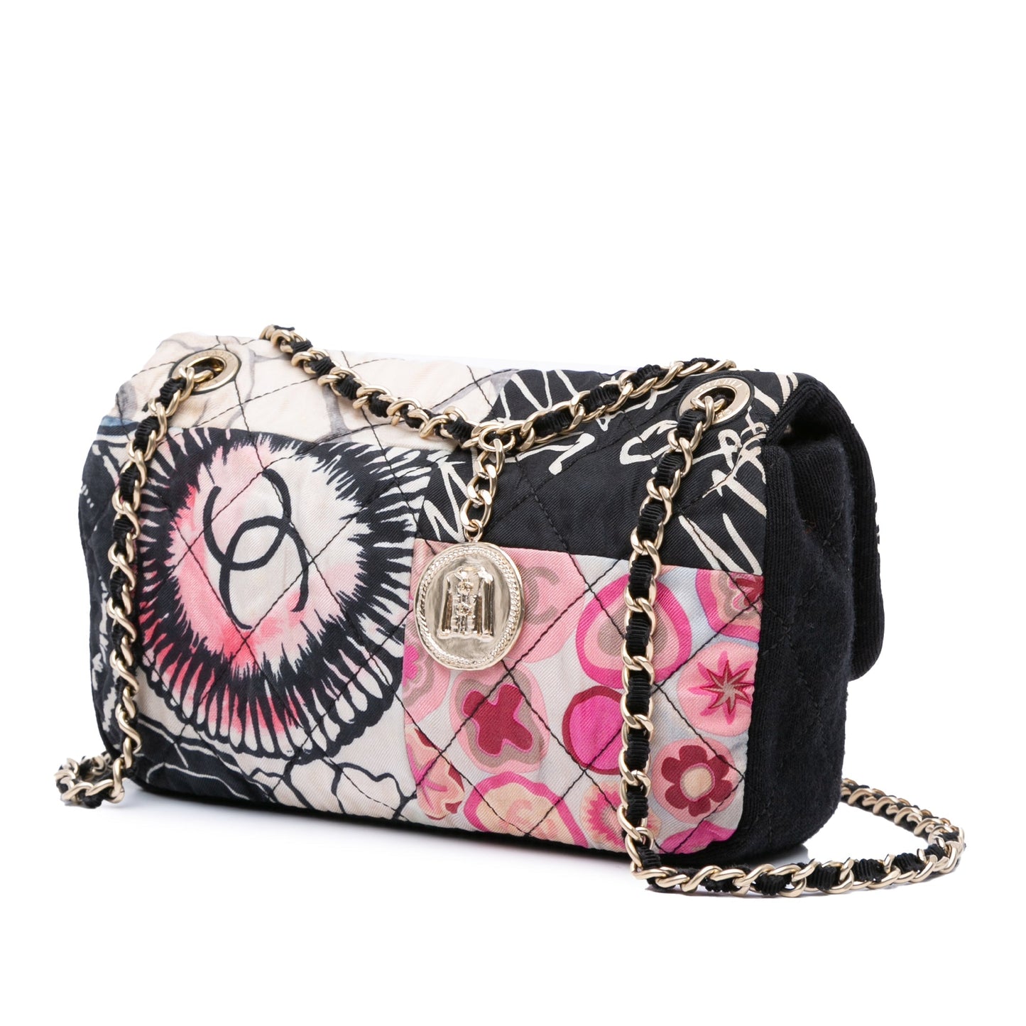 Chanel Sac Mini Rectangular Printed Nylon and Jersey Patchwork Single Flap