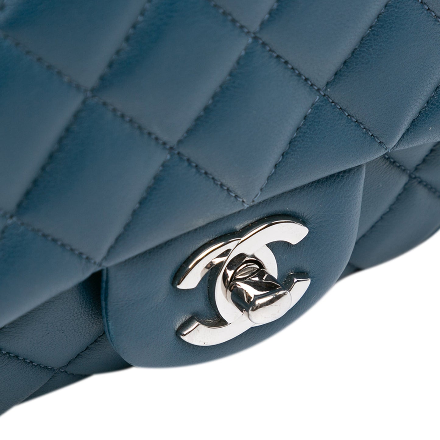 Blue Chanel Mini Square Classic Lambskin Single Flap Crossbody Bag
