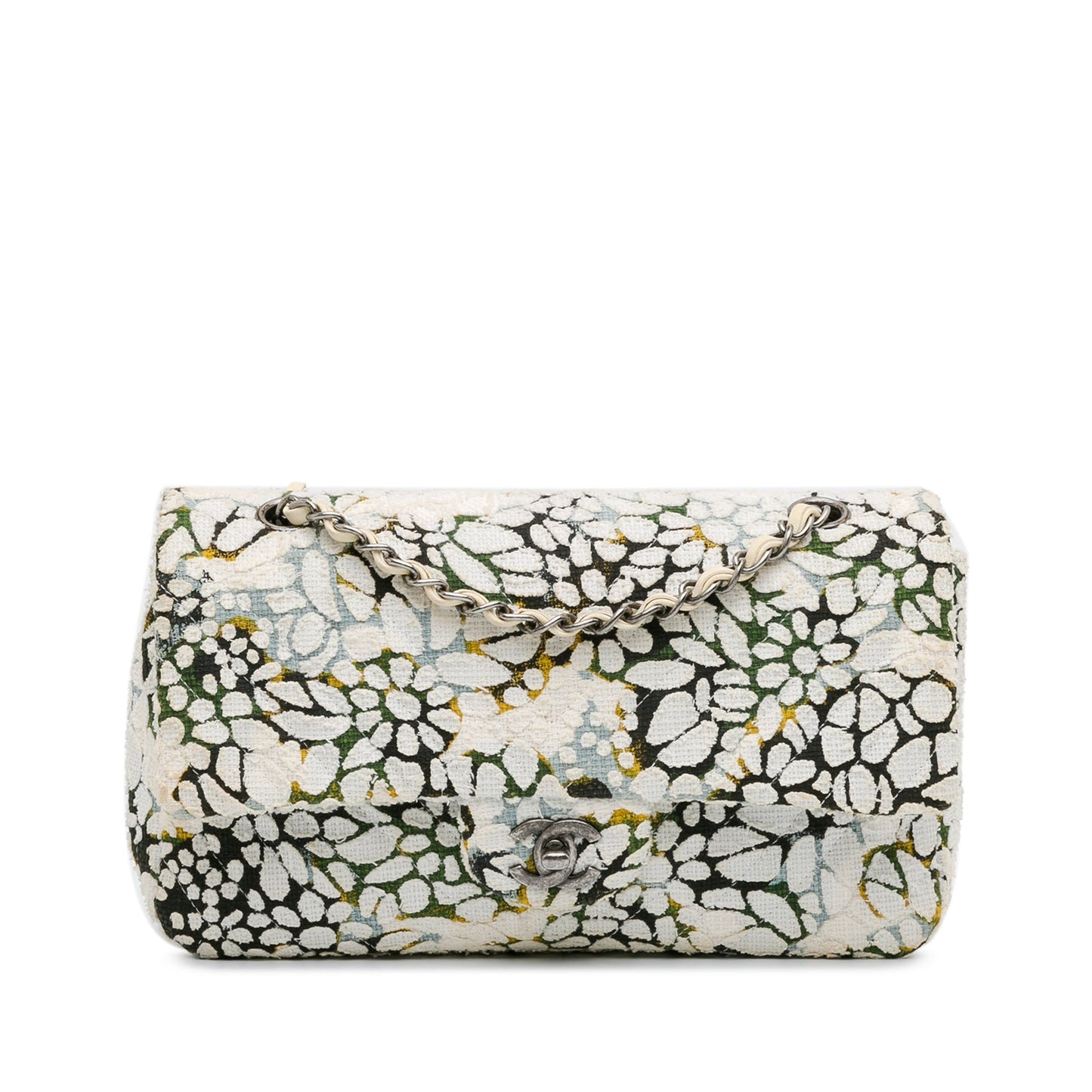Chanel Sac Medium Classic Chevron Tweed Floral Double Flap