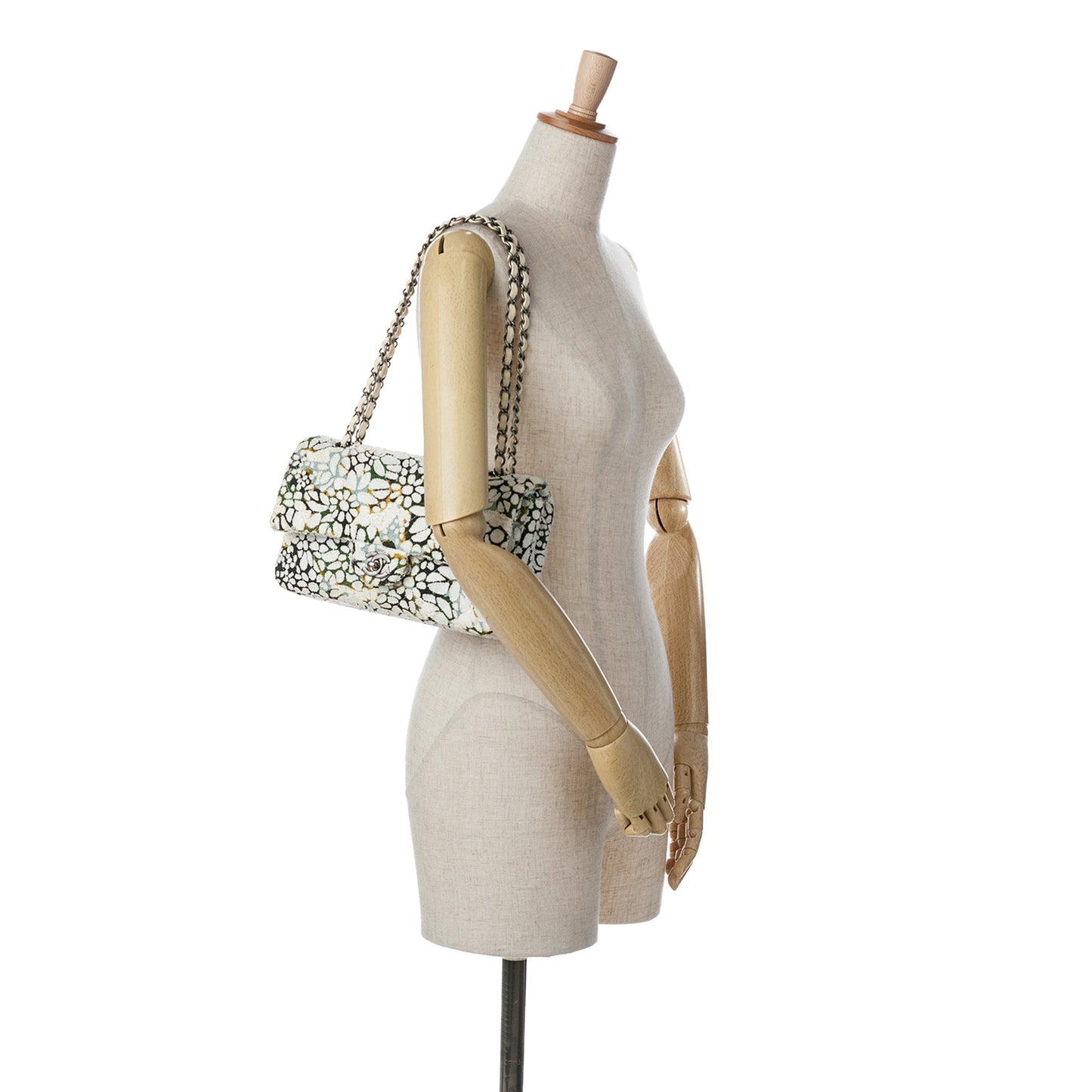 Chanel Sac Medium Classic Chevron Tweed Floral Double Flap