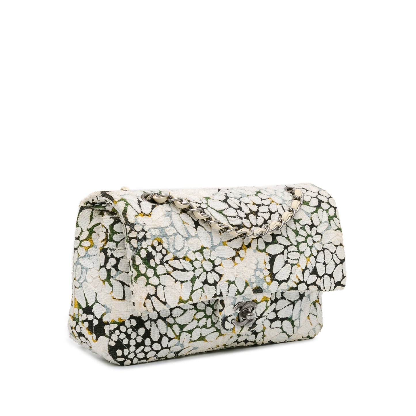 Chanel Sac Medium Classic Chevron Tweed Floral Double Flap