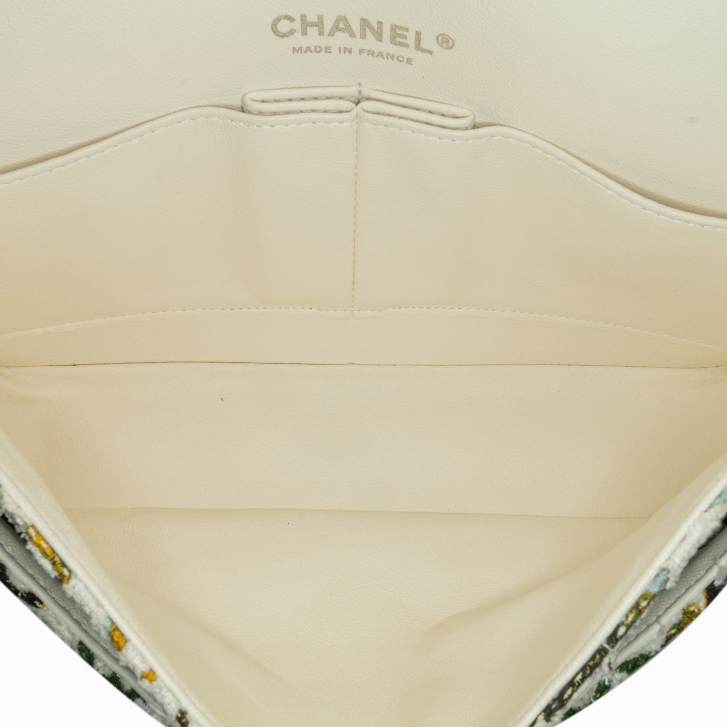 Chanel Sac Medium Classic Chevron Tweed Floral Double Flap