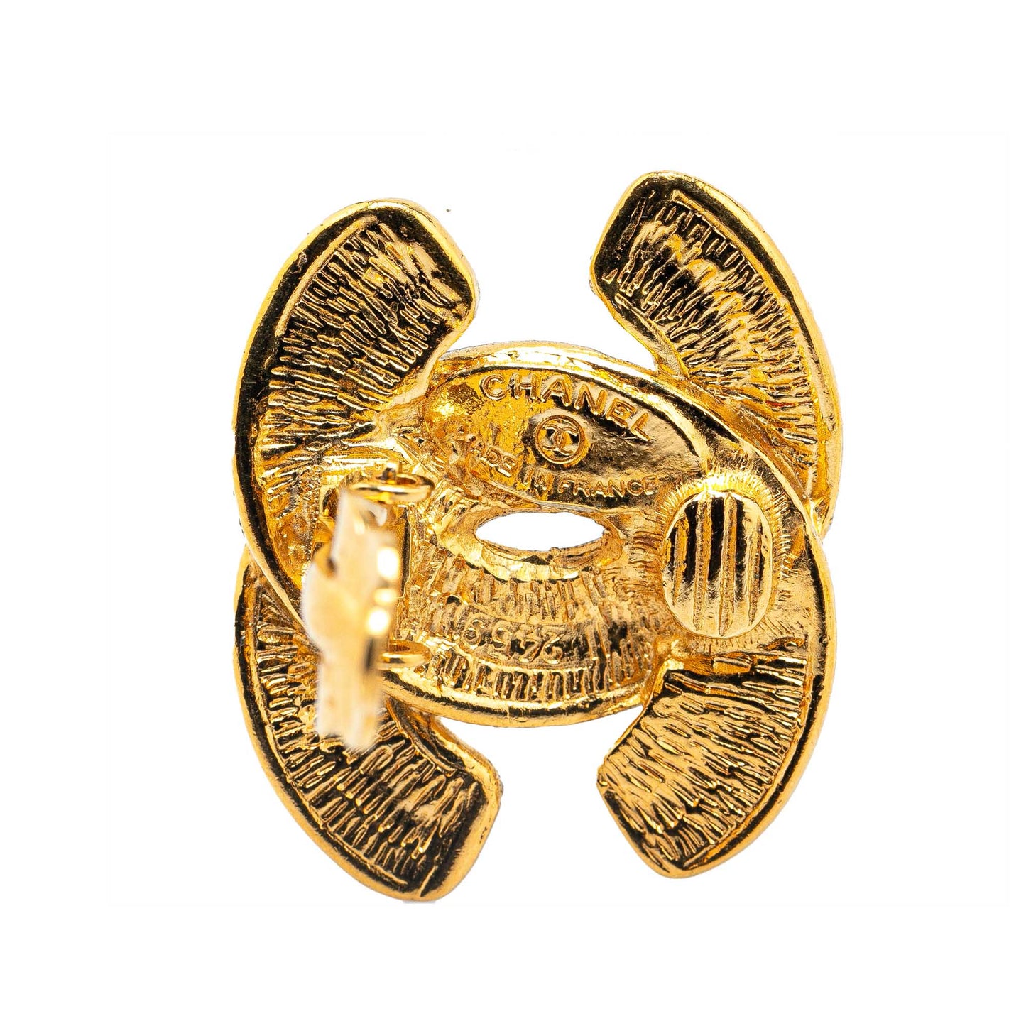 Gold Chanel Gold Plated CC Quilted Clip On Earrings