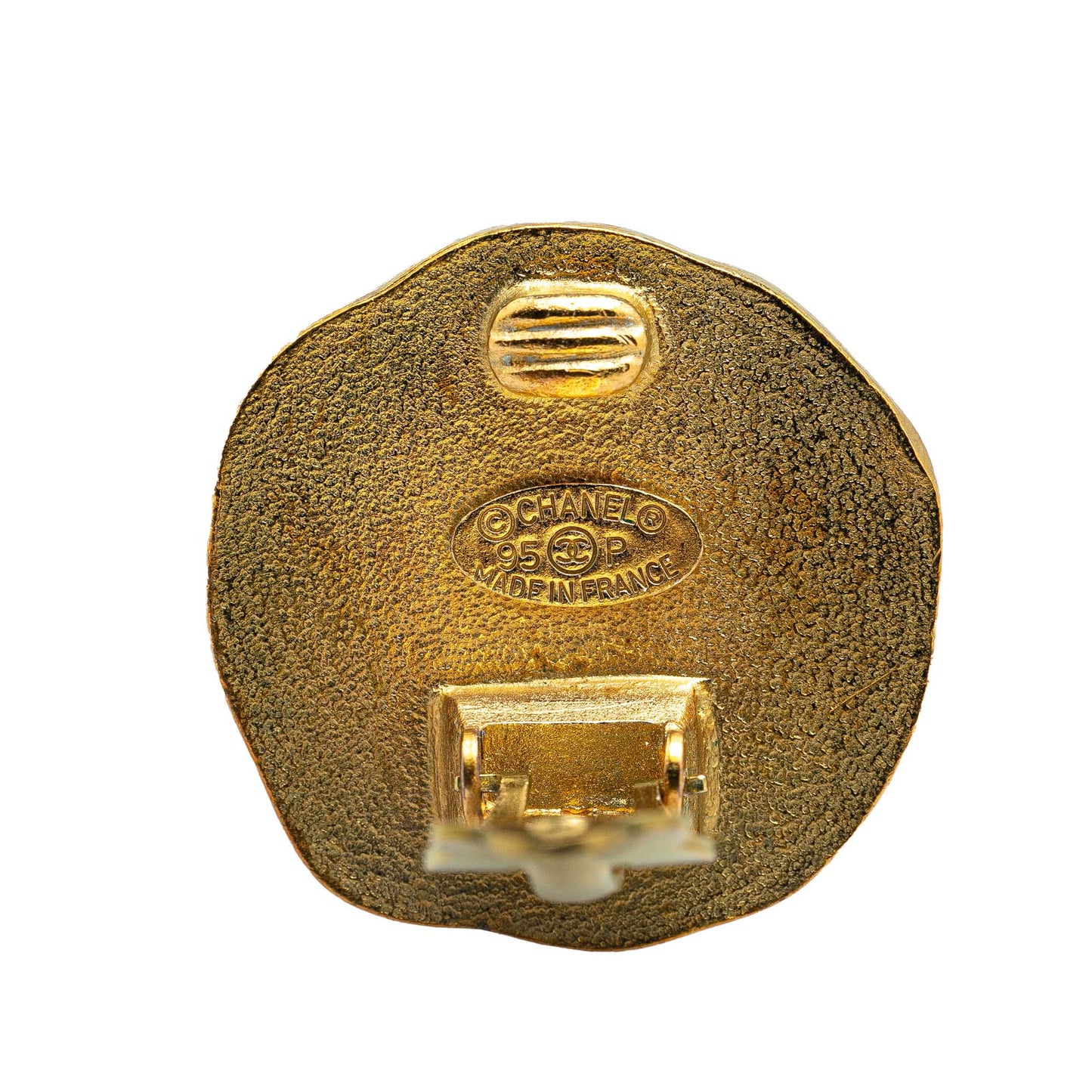 Gold Chanel Gold Plated CC Round Clip On Earrings