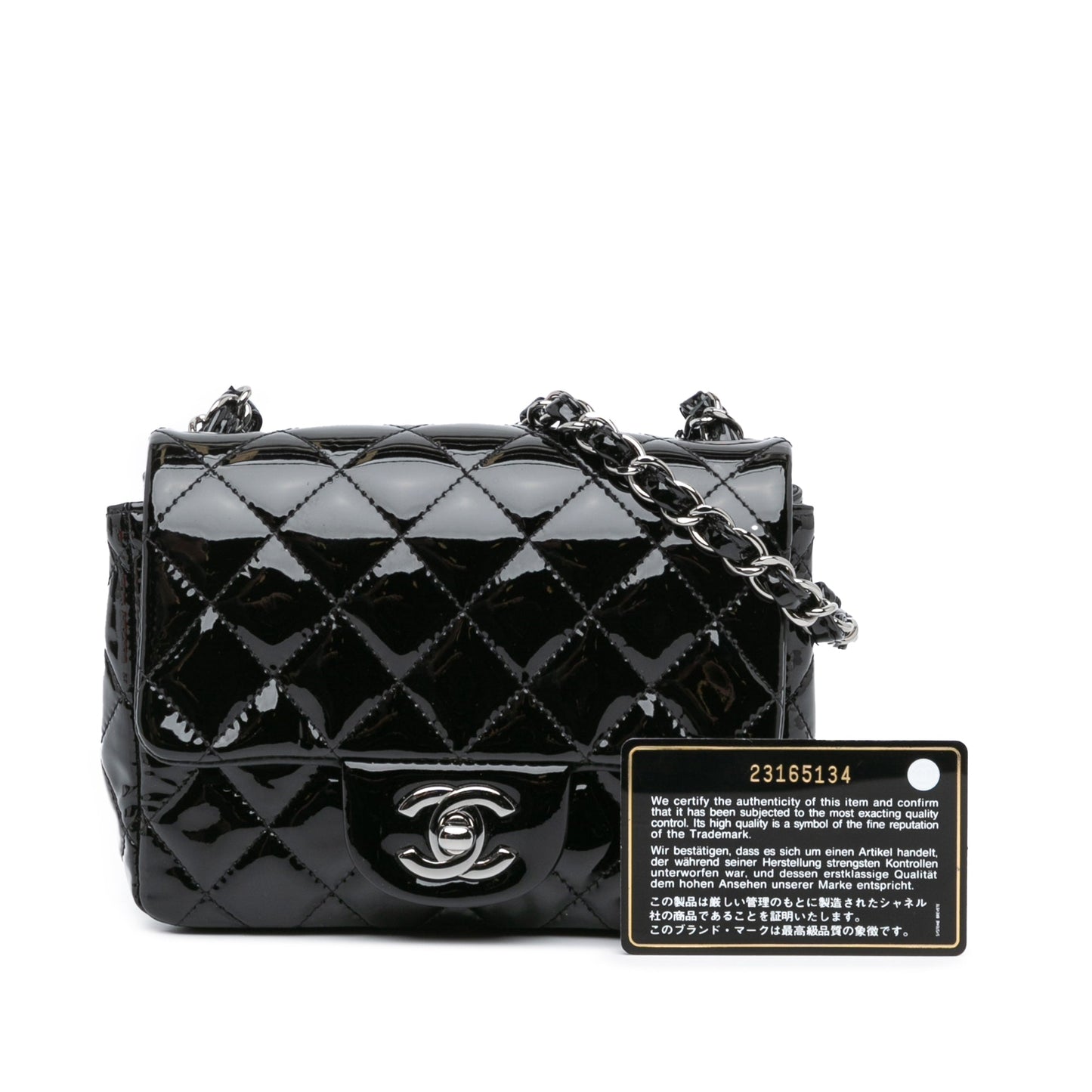 Black Chanel Mini Square Classic Patent Single Flap Crossbody Bag