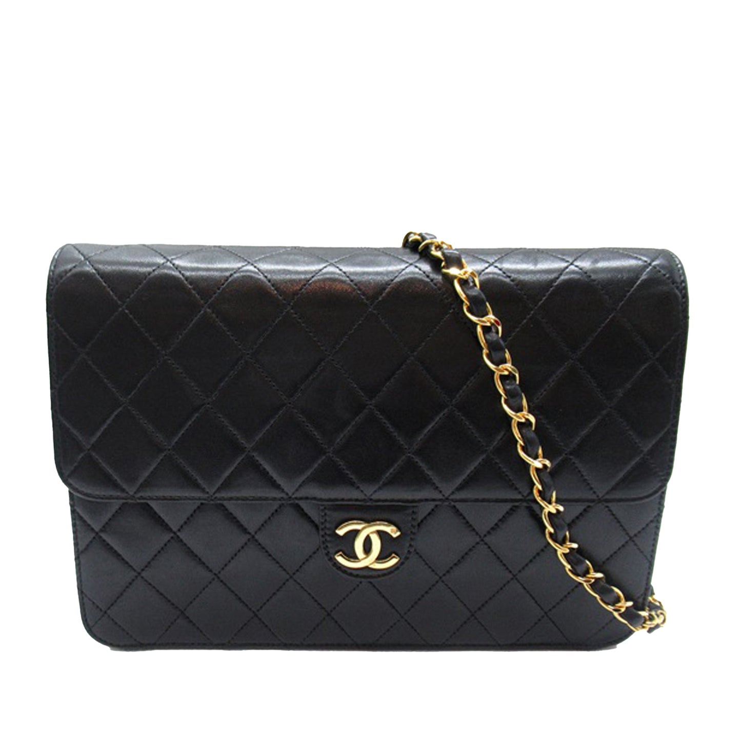 Black Chanel CC Quilted Lambskin Single Flap Crossbody Bag